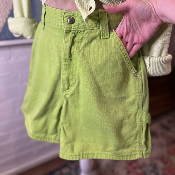 Lee Green Riveteted Dungarees Denim Shorts - Picture 5 of 10